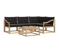 vidaXL Set di divani da esterno 5 pcs Bianco e Nero 79 x 79 x 37 cm, Set moderno di divani da esterno, mobili da giardino resistenti, sedute in legno acacia, lounge confortevole