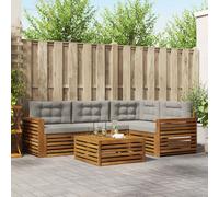 vidaXL Set di divani da esterno 5 pcs Grigio Naturale e Chiaro, Divano da esterno, lounge da giardino, set sezionale, arredamento per patio resistente, comodo e moderno