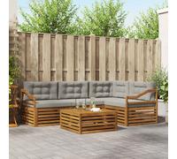 vidaXL Set di divani da esterno 5 pcs Grigio Naturale e Chiaro, Divano da esterno, lounge da giardino, set sezionale, arredamento per patio resistente, comodo e moderno
