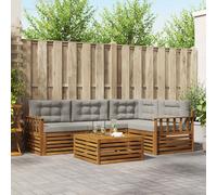 vidaXL Set di divani da esterno 5 pcs Grigio Naturale e Chiaro, Divano da esterno, lounge da giardino, set sezionale, arredamento per patio resistente, comodo e moderno