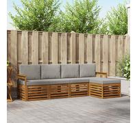 vidaXL Set di divani da esterno 5 pcs Grigio Naturale e Chiaro, Divano moderno da giardino, set modulare per esterni, mobili in acacia, lounge minimalista, comodo vicino alla piscina