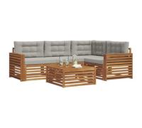 vidaXL Set di divani da esterno 5 pcs Grigio Naturale e Chiaro, Divano da esterno, lounge da giardino, set sezionale, arredamento per patio resistente, comodo e moderno