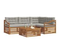 vidaXL Set di divani da esterno 5 pcs Grigio Naturale e Chiaro, Divano da esterno, lounge da giardino, set sezionale, arredamento per patio resistente, comodo e moderno