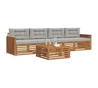 vidaXL Set di divani da esterno 5 pcs Grigio Naturale e Chiaro, Divano da giardino, moderno, sezione comoda, mobili per esterni, set resistente per patio