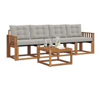 vidaXL Set di divani da esterno 5 pcs Grigio Naturale e Chiaro, Divano da Giardino, Sofa Moderna per Patio, Mobili Resistenti per Esterni, Set Comodo per la Terrazza