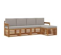 vidaXL Set di divani da esterno 5 pcs Grigio Naturale e Chiaro, Divano moderno da giardino, set modulare per esterni, mobili in acacia, lounge minimalista, comodo vicino alla piscina