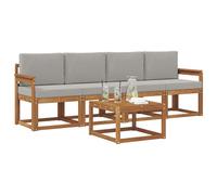 vidaXL Set di divani da esterno 5 pcs Grigio Naturale e Chiaro, Divano moderno da giardino, set sezionale per relax in patio, comfort e stile assicurati