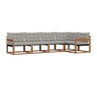 vidaXL Set di divani da esterno 5 pcs Grigio Naturale e Chiaro, Divano moderno in acacia, arredo giardino durevole, suite lounge comoda, sistemazione da terrazzo stilosa