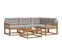 vidaXL Set di divani da esterno 5 pcs Grigio Naturale e Chiaro, Set di divani da esterno eleganti, mobili moderni in legno massello di acacia, posti a sedere comodi per il giardino