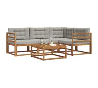 vidaXL Set di divani da esterno 5 pcs Grigio Naturale e Chiaro, Set di divani da esterno eleganti, mobili moderni in legno massello di acacia, posti a sedere comodi per il giardino