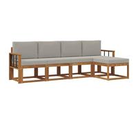 vidaXL Set di divani da esterno 5 pcs Grigio Naturale e Chiaro, Set di divani da giardino moderni, mobili lounge resistenti per terrazze e patii, arredamenti in acacia per esterni