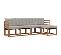 vidaXL Set di divani da esterno 5 pcs Grigio Naturale e Chiaro, Set di Mobili da Giardino, Divano Moderno Esterno, Lounge Sezionale, Locale Patio Comodo
