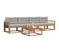 vidaXL Set di divani da esterno 5 pcs Grigio Naturale e Chiaro, Set Divano da Esterno, Mobili Moderni per Patio, Lounge Sezionale, Sedute Modulari Resistenti per Comfort in Giardino