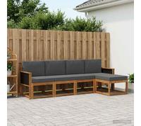 vidaXL Set di divani da esterno 5 pcs Naturale e Antracite Poliestere, Set Divano da Giardino, Mobili da Esterno Moderni, Seduta Resistente per Terrazzi, Patii e Cortili