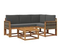 vidaXL Set di divani da esterno 5 pcs Naturale e Antracite Poliestere, Mobili da giardino, moderno divano all'aperto, set modulare per patio, scomodo per il soggiorno