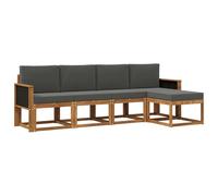 vidaXL Set di divani da esterno 5 pcs Naturale e Antracite Poliestere, Set Divano da Giardino, Mobili da Esterno Moderni, Seduta Resistente per Terrazzi, Patii e Cortili