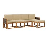 vidaXL Set di divani da esterno 5 pcs Naturale e Beige Poliestere, Set Divano da Giardino, Mobili da Esterno Moderni, Seduta Resistente per Terrazzi, Patii e Cortili