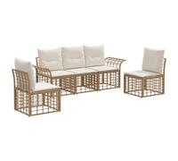 vidaXL Set di divani da esterno 5 pcs Naturale e Bianco Crema, Divano da Giardino e Terrazza, Set Modulare Resistente, Rattan Sintetico, Relax nella Comodità