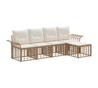 vidaXL Set di divani da esterno 5 pcs Naturale e Bianco Crema, Giardino e terrazza, mobili rustici, set in polyrattan, divano sezionale, comfort lounge modulare