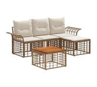 vidaXL Set di divani da esterno 5 pcs Naturale e Bianco Crema, Divano da Giardino, con Piedini Regolabili, Resistente alle Intemperie, in Rattan Sintetico, per Esterni