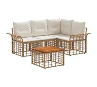 vidaXL Set di divani da esterno 5 pcs Naturale e Bianco Crema, Divano modulare moderno, resistente agli agenti atmosferici, con piedi regolabili, comodo per il giardino