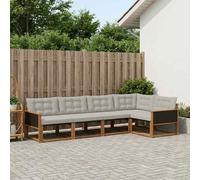 vidaXL Set di divani da esterno 5 pcs Naturale e Grigio Chiaro, Set di Mobili da Esterno Moderni, Collezione di Divani per Giardino, Comoda Suite Lounge