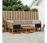 vidaXL Set di divani da esterno 5 pcs Naturale e Grigio Chiaro, Divano da giardino, moderno per esterni, set relax, seduta a bordo piscina, arredo in legno