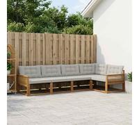 vidaXL Set di divani da esterno 5 pcs Naturale e Grigio Chiaro, Divano moderno in acacia, arredo giardino durevole, suite lounge comoda, sistemazione da terrazzo stilosa