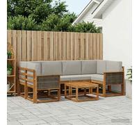 vidaXL Set di divani da esterno 5 pcs Naturale e Grigio Chiaro, Divano da giardino, moderno per esterni, set relax, seduta a bordo piscina, arredo in legno