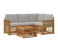 vidaXL Set di divani da esterno 5 pcs Naturale e Grigio Chiaro, Divano da esterno moderno, elegante seduta per patio, arredamento giardino contemporaneo, lounge modulare