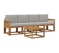 vidaXL Set di divani da esterno 5 pcs Naturale e Grigio Chiaro, Divano da giardino, comoda zona relax, resistente lounge per patio, set nautico per tutti