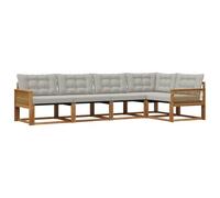 vidaXL Set di divani da esterno 5 pcs Naturale e Grigio Chiaro, Divano moderno in acacia, arredo giardino durevole, suite lounge comoda, sistemazione da terrazzo stilosa