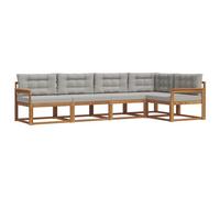 vidaXL Set di divani da esterno 5 pcs Naturale e Grigio Chiaro, Set di mobili da esterno moderno, divano angolare versatile, resistente alle intemperie, per giardino e piscina, acacia marrone