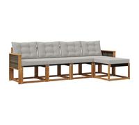 vidaXL Set di divani da esterno 5 pcs Naturale e Grigio Chiaro, Set di Mobili da Giardino, Divano Moderno Esterno, Lounge Sezionale, Locale Patio Comodo