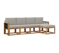 vidaXL Set di divani da esterno 5 pcs Naturale e Grigio Chiaro, Set Divano da Giardino, Mobili da Esterno Moderni, Seduta Resistente per Terrazzi, Patii e Cortili