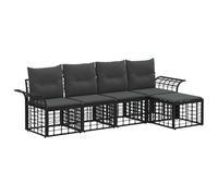 vidaXL Set di divani da esterno 5 pcs Nero e Grigio scuro Poliestere, Divano da Esterno, Set Sezionale Modulare, Rattan Sintetico, Piedini Regolabili, Stile Moderno per Giardino