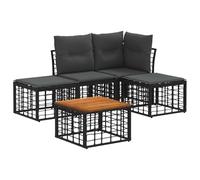 vidaXL Set di divani da esterno 5 pcs Nero e Grigio scuro Poliestere, Set divano moderno in rattan, resistente al tempo, con pad di base, lounge da esterno, design modulare