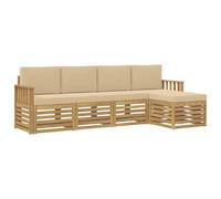 vidaXL Set di divani da esterno, 5 pezzi, beige, 249 x 122,5 x 73 cm, divano da giardino moderno, set da esterno, sedute sezionali, mobili per piscina, texture beige, marrone, relax