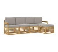 vidaXL Set di divani da esterno 5 pezzi bianco e grigio chiaro 249 x 122,5 x 73 cm, giardino, set moderno divano da esterno, griglia sezionale, bordo piscina, tessuto beige, marrone, salotto