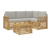 vidaXL Set di divani da esterno, 5 pezzi, bianco e grigio chiaro, set di divani moderni per esterni, sedie da patio, mobili da giardino contemporanei, sezione acacia