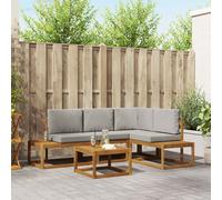 vidaXL Set di divani da esterno 5 Pezzo Grigio Naturale e Chiaro, Giardino, set divano da esterno moderno, mobili sezionali durevoli per lounge in patio, seduta su terrazza, confortevole