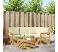 vidaXL Set divano da esterno 5 pezzi bianco e crema 59 x 59 x 37 cm poliestere, mobili da esterno moderni, bel divano per patio, salotto modulare, mobili da giardino in acacia