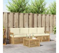 vidaXL Set di divani da esterno 5 pz Bianco e Crema Poliestere