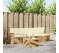 vidaXL Set di divani da esterno, 5 pezzi, bianco e crema, in poliestere, divano da giardino, mobile sezionale, resistente, set moderno per patio, comodo per la terrazza