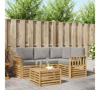 vidaXL Set di divani da esterno, 5 pezzi, bianco e grigio chiaro, set di divani moderni per esterni, sedie da patio, mobili da giardino contemporanei, sezione acacia