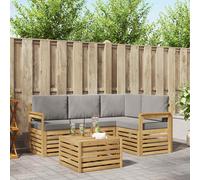 vidaXL Set di divani per esterni, 5 pezzi, bianco e grigio chiaro, salotto da giardino moderno, set in stile, sedili esterni, mobili contemporanei, lounge acacia