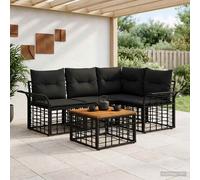 vidaXL Set di divani da esterno 5 pcs Nero e Grigio scuro Poliestere, Divano modulare moderno, resistente agli agenti atmosferici, con piedi regolabili, comodo per il giardino
