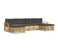 vidaXL Set di divani da esterno 6 pcs Bianco e Antracite, Set di divani in legno di acacia, design modulare per esterni, comodi per il patio e giardino