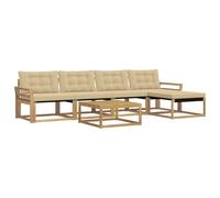 vidaXL Set di divani da esterno 6 pcs Bianco e Beige 79 x 79 x 37 cm, Divano moderno in legno di acacia, set patio con posti modulari, arredamento comodo per il giardino