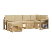 vidaXL Set di divani da esterno 6 pcs Bianco e Beige Poliestere, Divano da esterno, moderno, angolare, per giardino, arredo patio, set relax in veranda